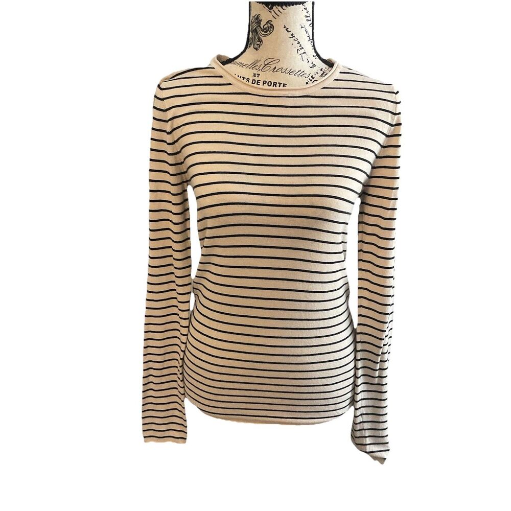 Ellandemme striped sweater knit beige long sleeve medium preppy grunge cabin